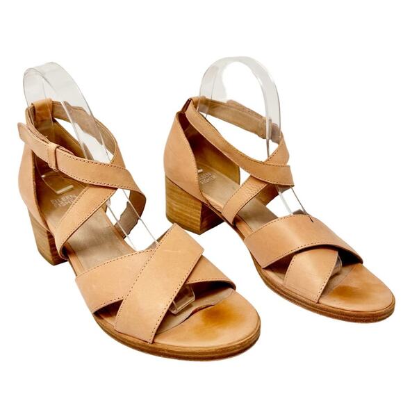 Eileen Fisher Kirby Natural Tan Leather Strappy Block Heel Sandal US 8 - Picture 1 of 9
